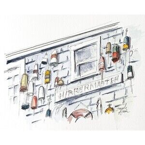 8x10 Maine Original Watercolor Painting Lobster Bouys Coastal New England Signed